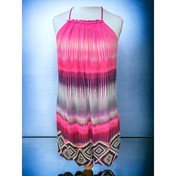 B Darlin sleeveless sheer lined hot pink beaded tie neck girls juniors 10 - Picture 7 of 10